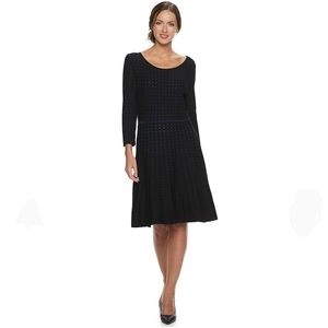 Nina Leonard Dot Fit Flare Sweater Dress Medium